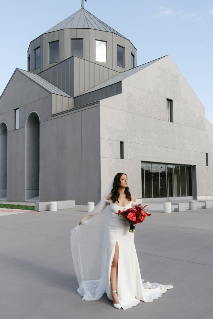 Hall of Lights wedding venue Carrollton TX with red editorial wedding design