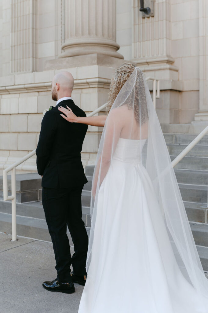 Bride and groom during their Carlisle Room Dallas wedding in downtown Dallas