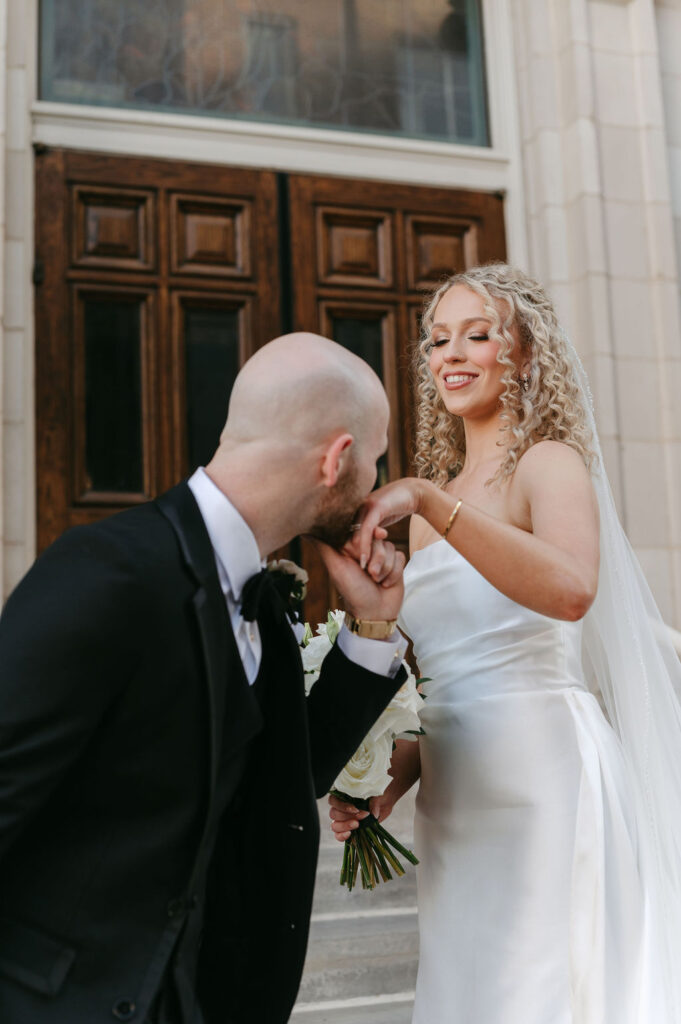 Bride and groom during their Carlisle Room Dallas wedding in downtown Dallas