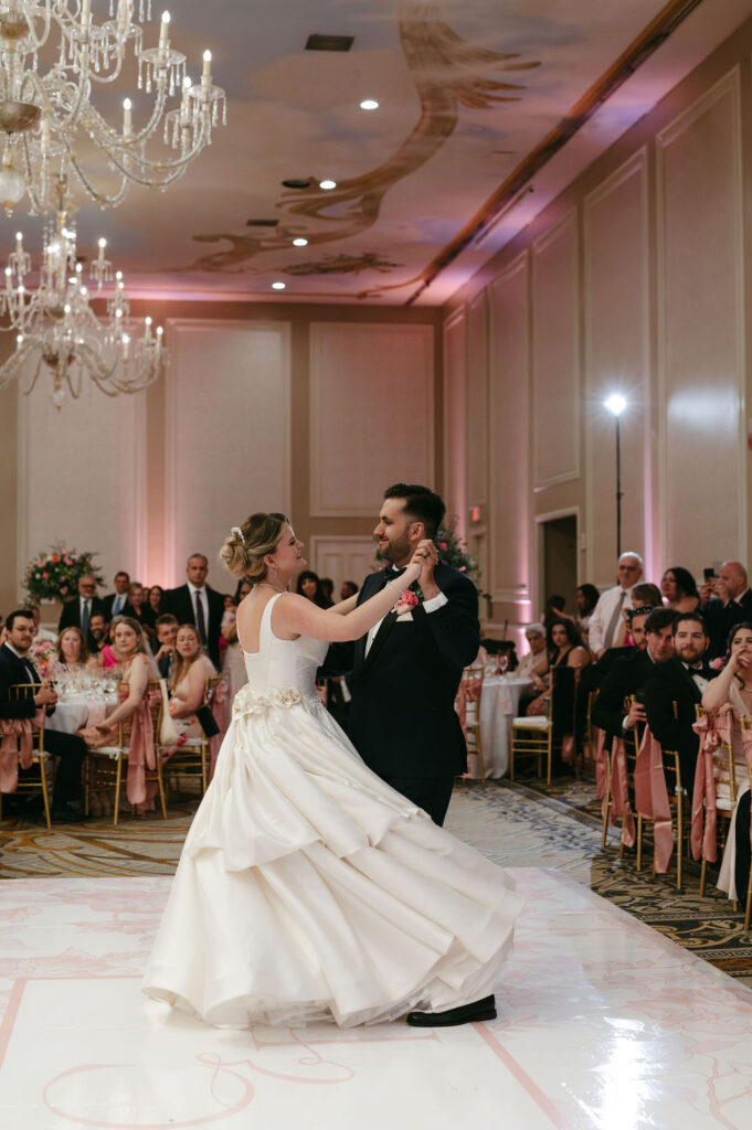 Pink wedding reception at the Adolphus Hotel